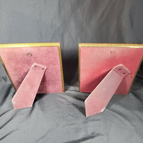 Pair VTG Gold Tone Picture Frames Hollywood Regency Decor Velvet Back MCM Crown - Picture 3 of 12